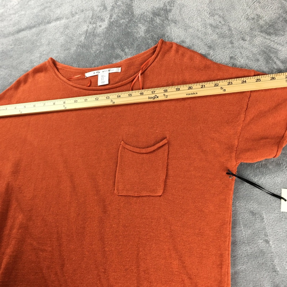 NEW Max Studio Linen Blend Knit Tunic Top Sz L Orange Short Sleeve Lagenlook - Picture 9 of 15